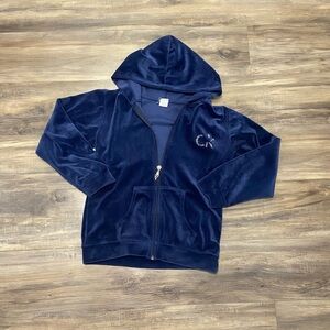 Navy Blue Velour Zip Up Hoodie
